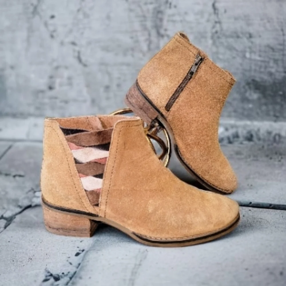 Naughty Monkey Suede multi color criss cross booties ankle boots Size 7.5